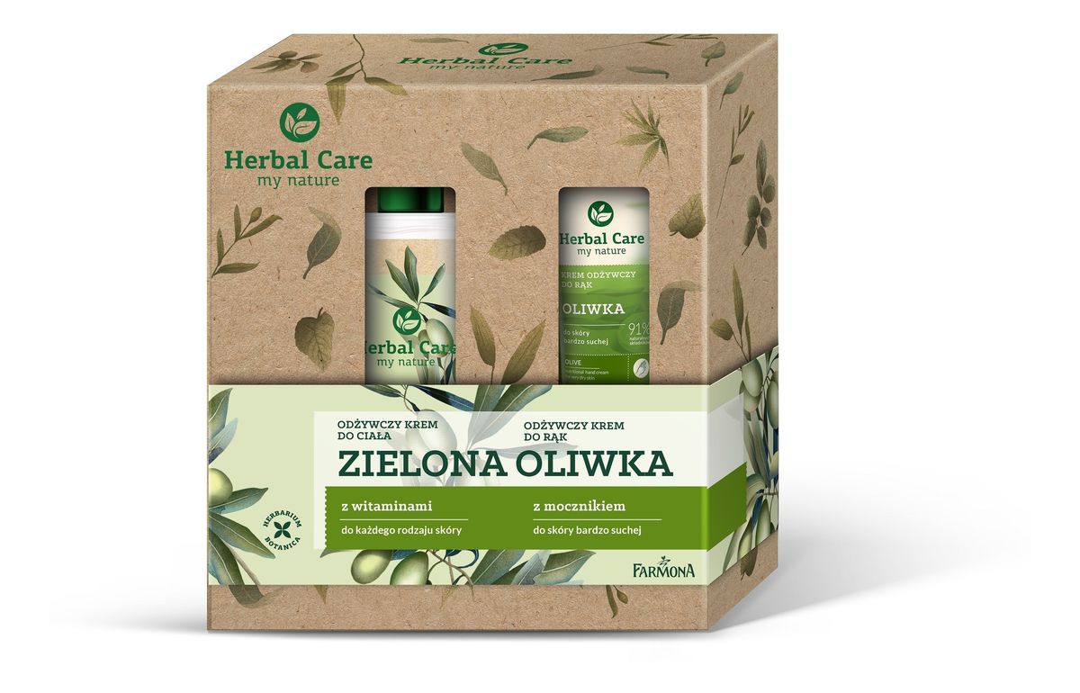 Zestaw prezentowy pielęgnacja ciała Zielona Oliwka: Krem odżywczy do ciała z witaminami 400ml + Krem odżywczy do rąk 100ml
