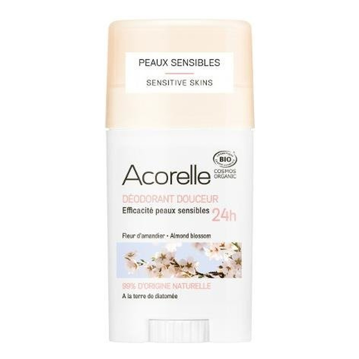 Acorelle Organiczny dezodorant w sztyfcie z ziemią okrzemkową Almond Blossom 45g