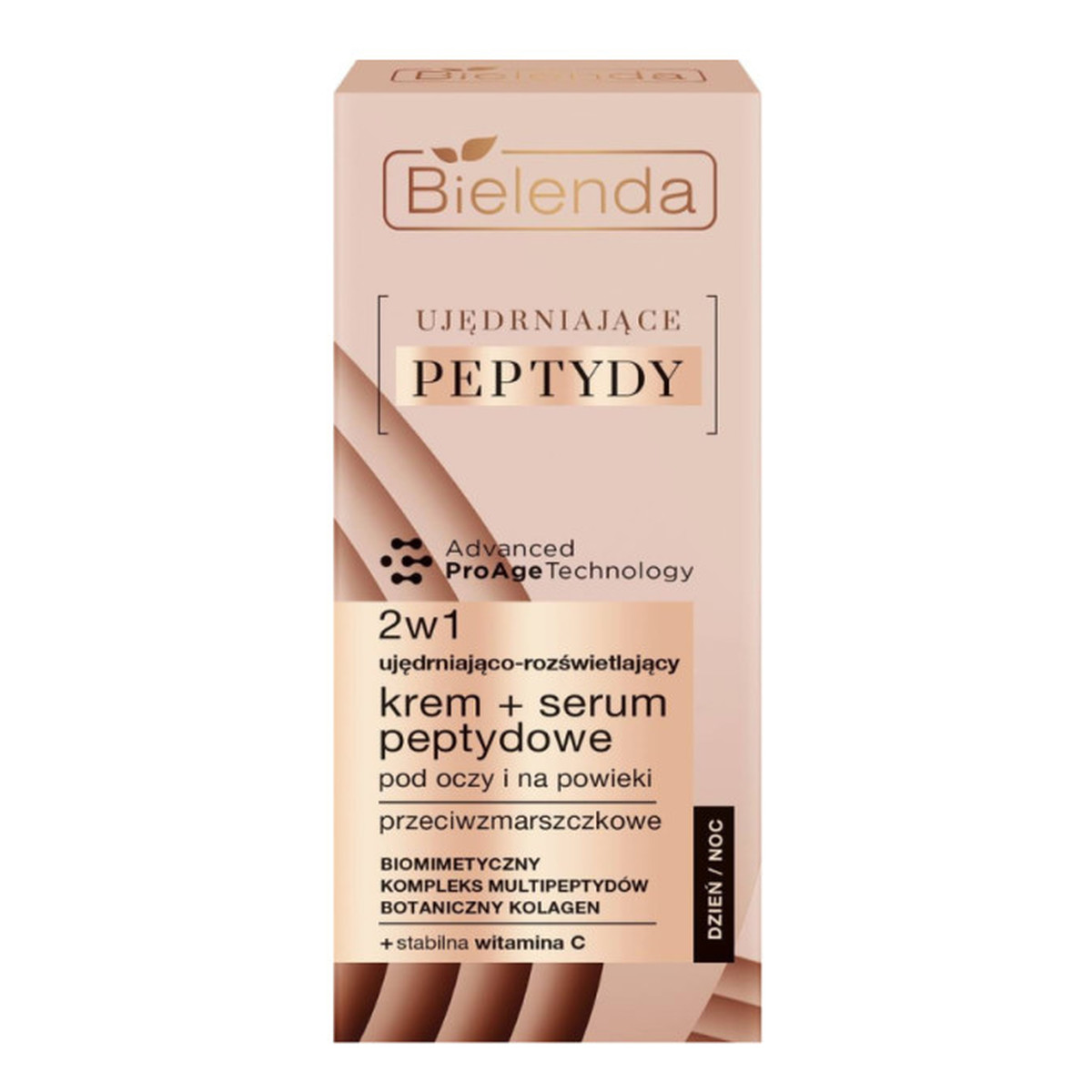 Bielenda Ujędrniające Peptydy Ujędrniająco-rozświetlający krem + serum peptydowe 2w1 pod oczy i na powieki 15ml