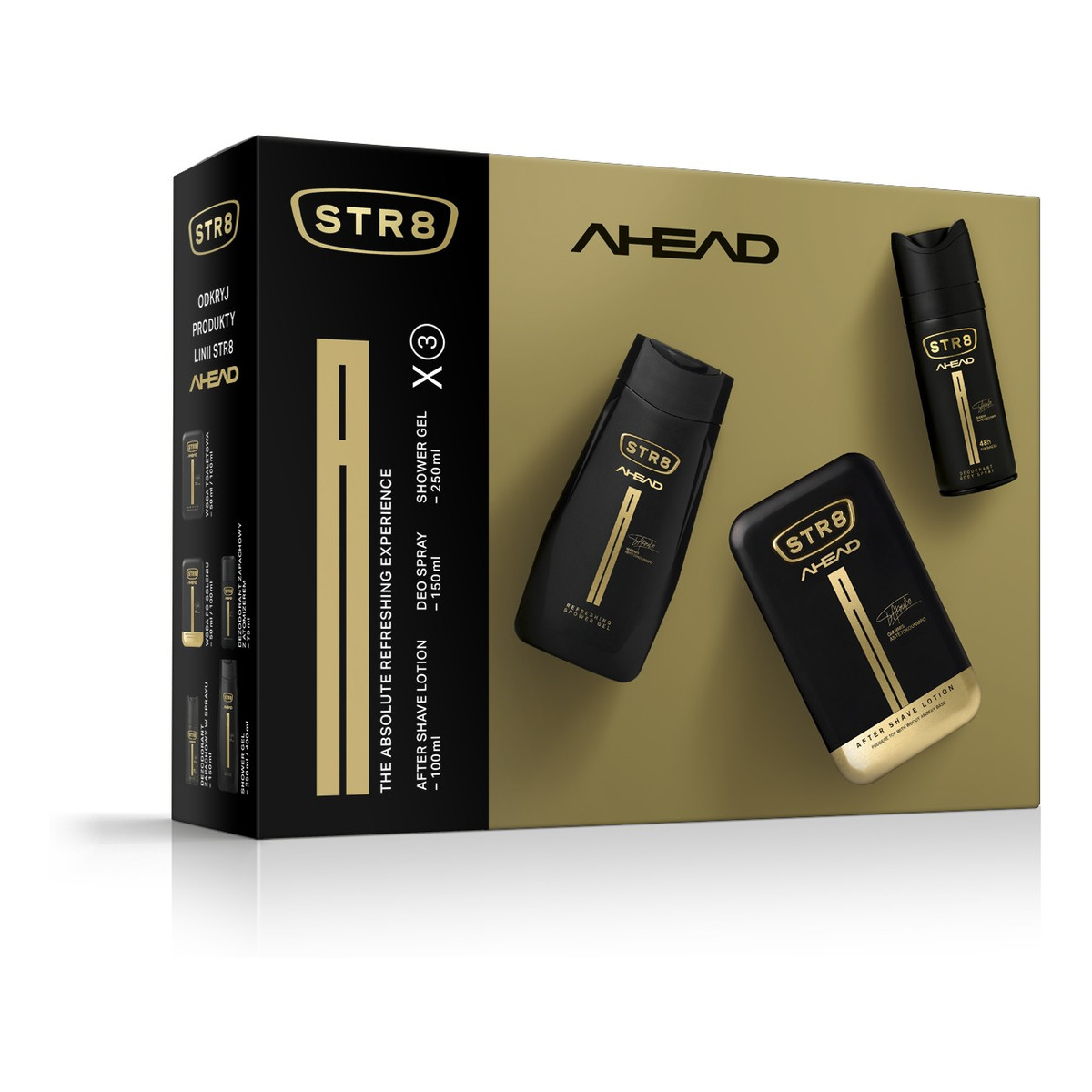 STR8 Ahead Zestaw prezentowy (dezodorant spray 150ml+płyn po goleniu 100ml+żel pod prysznic)