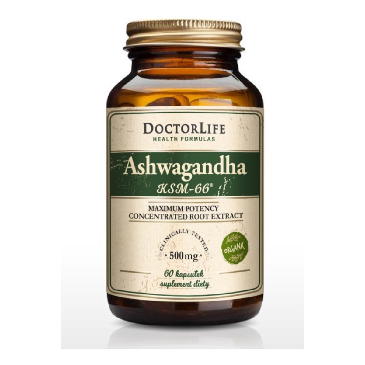Doctor Life Ashwagandha KSM-66 ekstrakt z korzenia 500mg suplement diety 60 kapsułek