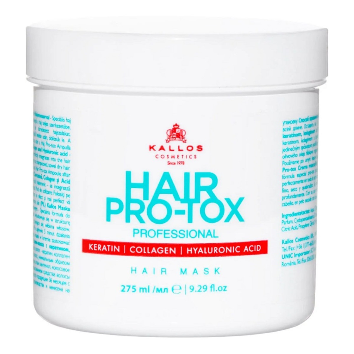 Kallos Hair Pro-Tox maska do włosów z keratyną kolagenem i kwasem hialuronowym 275ml