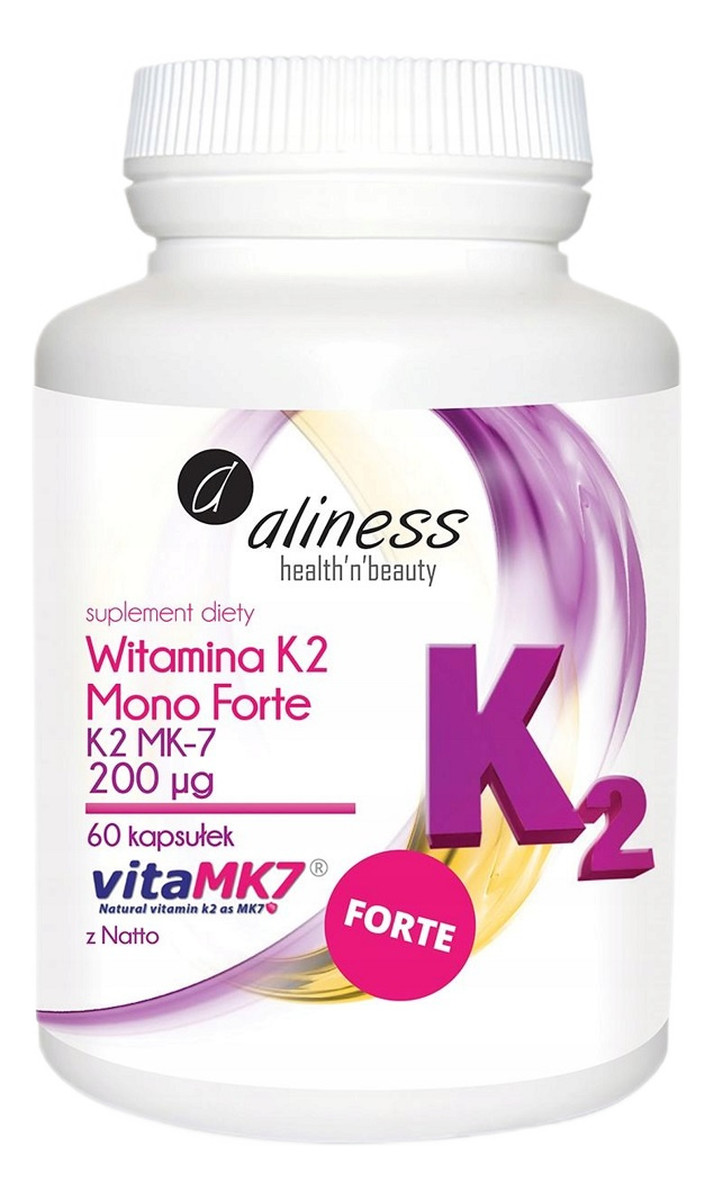 Witamina k2 menachinon mono forte mk-7 200 µg z natto suplement diety 60 kapsułek