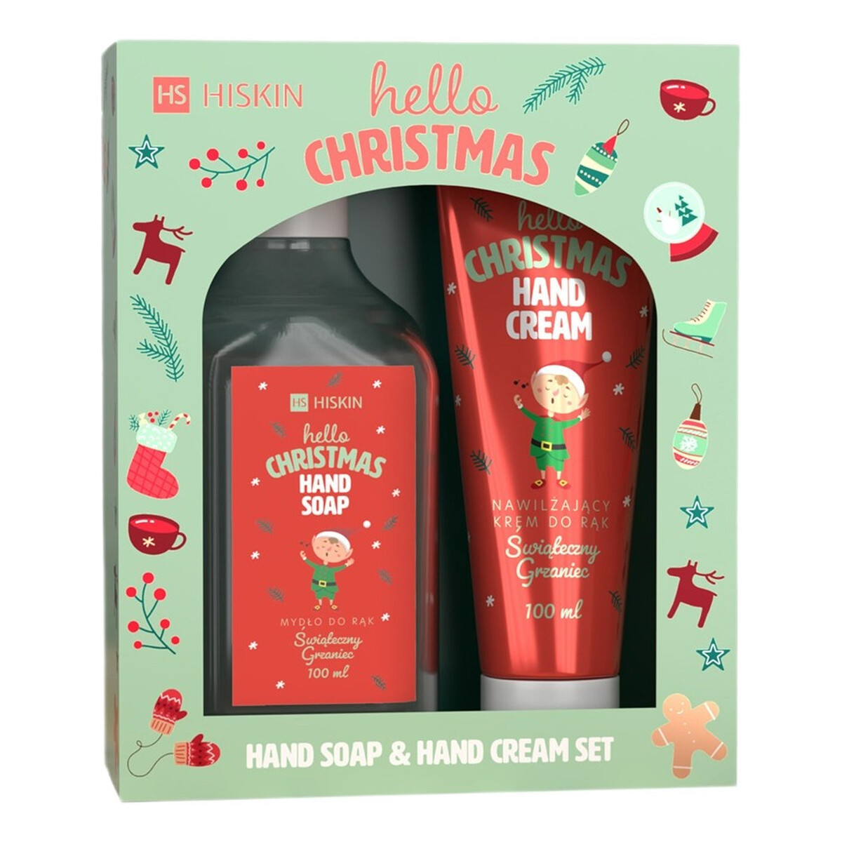 Hiskin Hello Christmas Świąteczny Grzaniec Zestaw krem do rąk 60ml + mydło do rąk 200ml