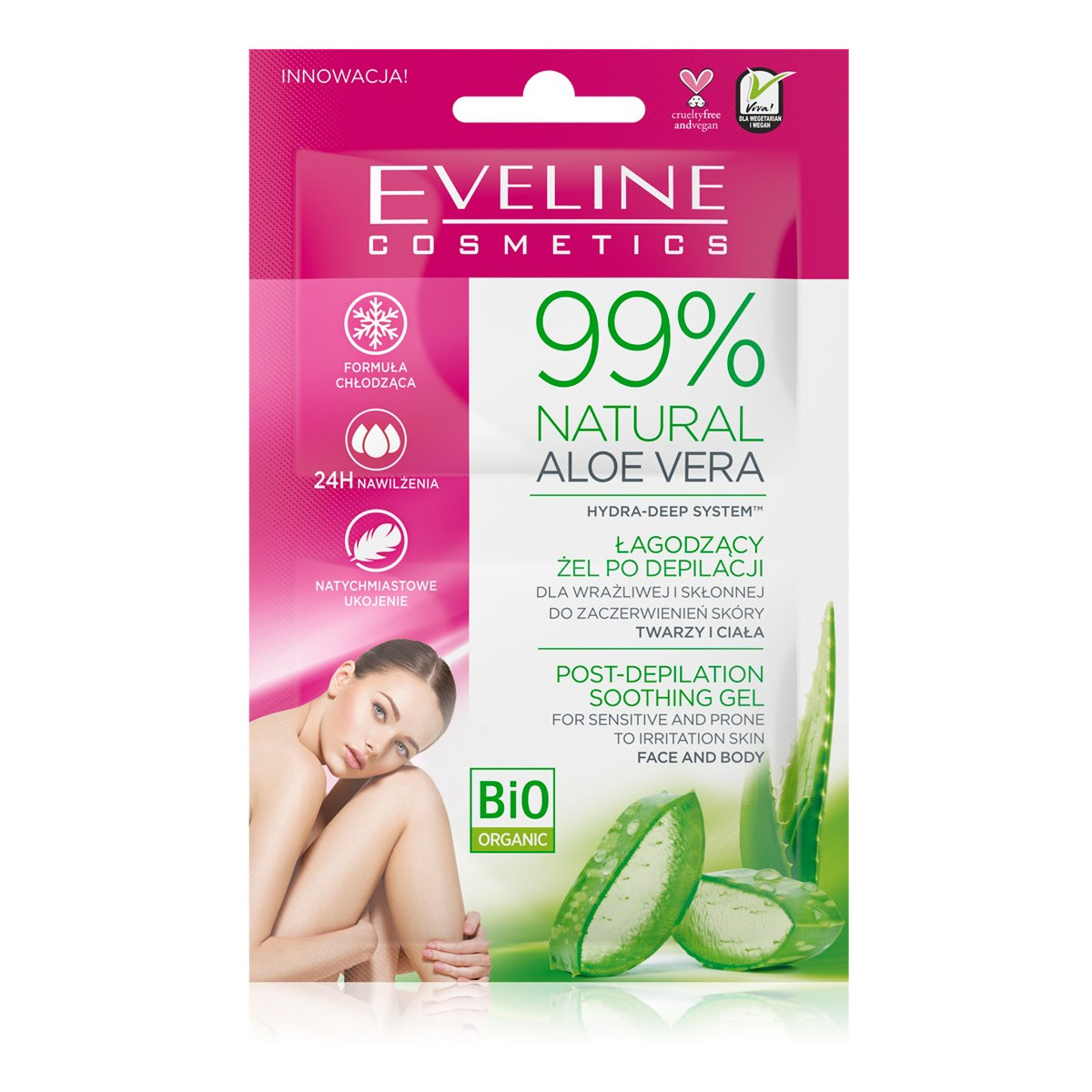 Eveline 99% Natural Aloe Vera Łagodzący Żel po depilacji twarzy i ciała - saszetka 5ml