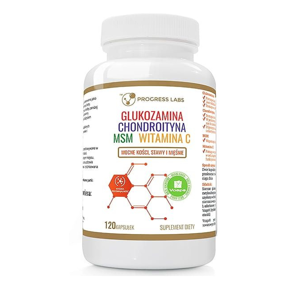 Progress Labs Glukozamina + Chondroityna + MSM + Witamina C suplement diety 120 kapsułek