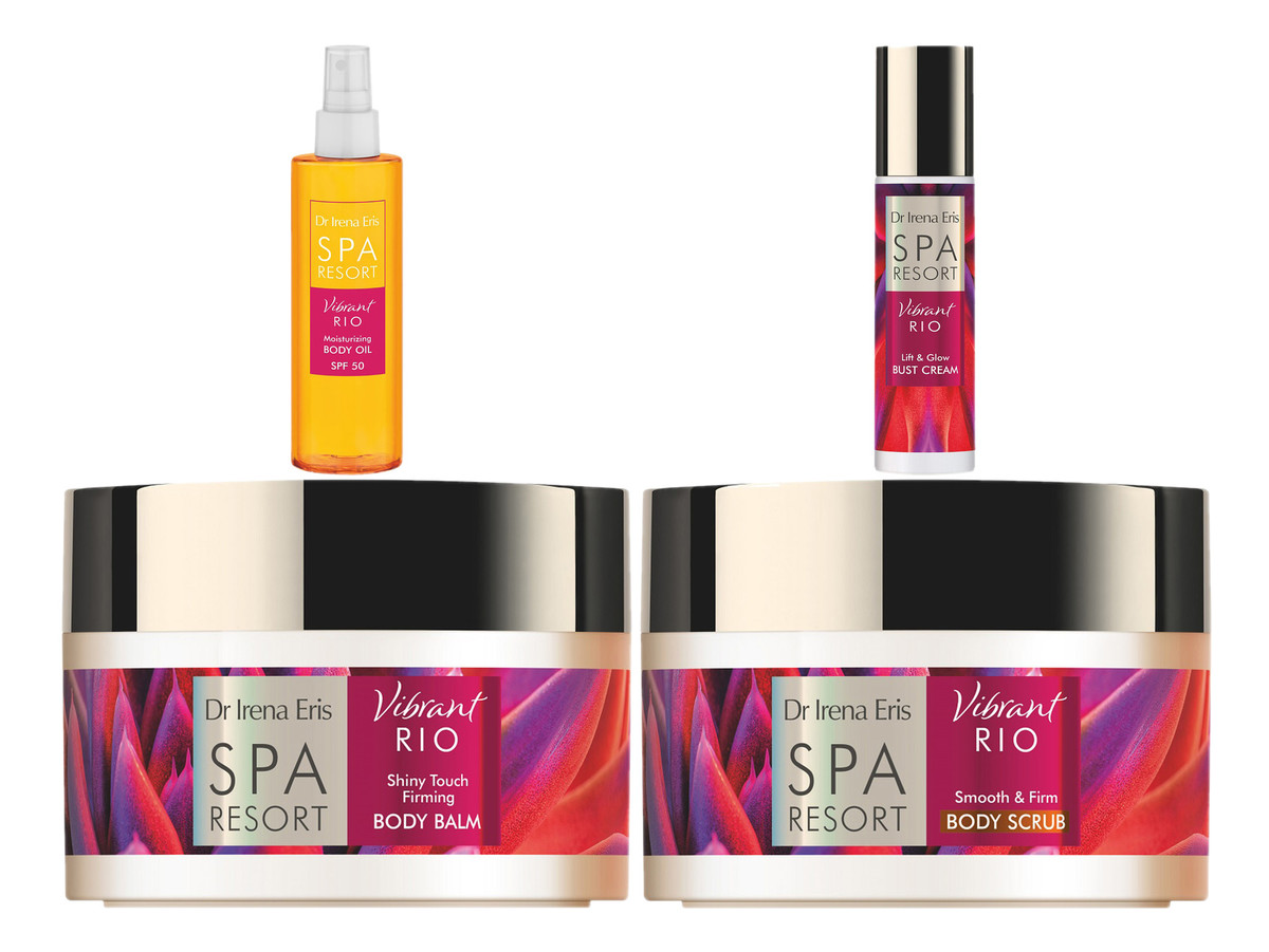 Peeling do ciała + Krem do biustu + Balsam do ciała + Olejek SPF50