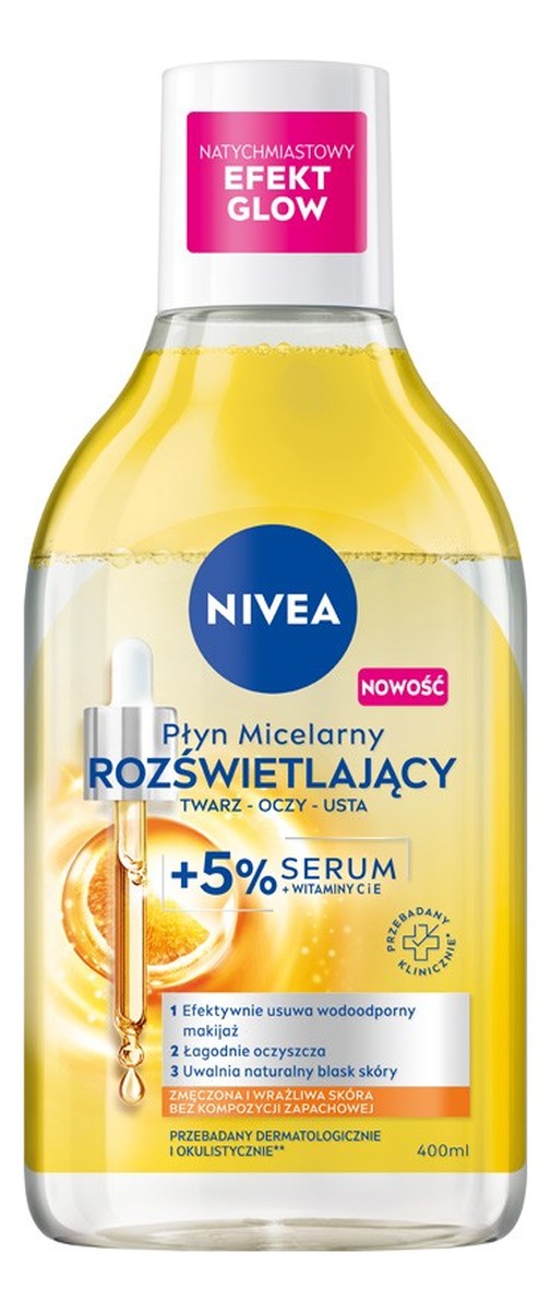 Płyn micelarny rozświetlający twarz-oczy-usta + 5% serum 400ml
