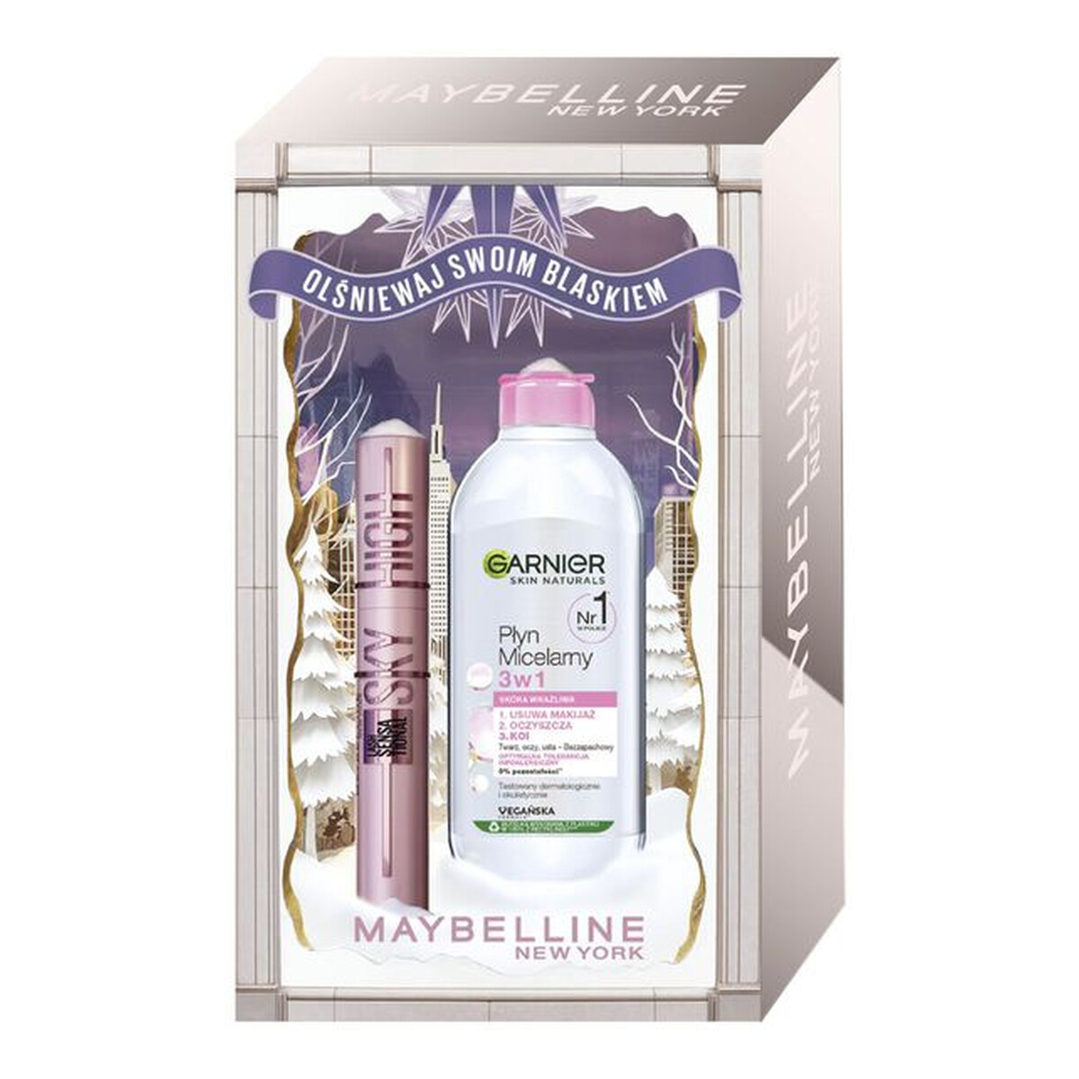 Maybelline Zestaw lash sensational sky high wydłużający tusz do rzęs black 7.2ml + garnier płyn micelarny 3w1 400ml
