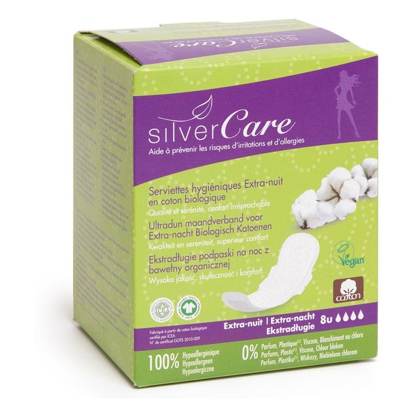 MASMI Silver care ekstradługie podpaski na noc z bawełny organicznej 8szt