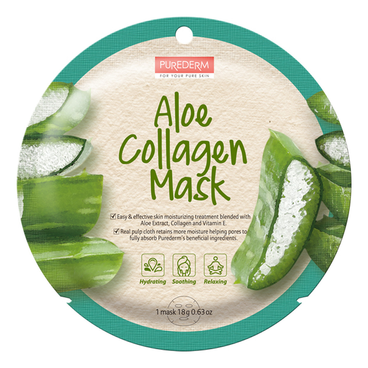 Purederm Aloe Collagen Mask maseczka kolagenowa w płacie Aloes 18g