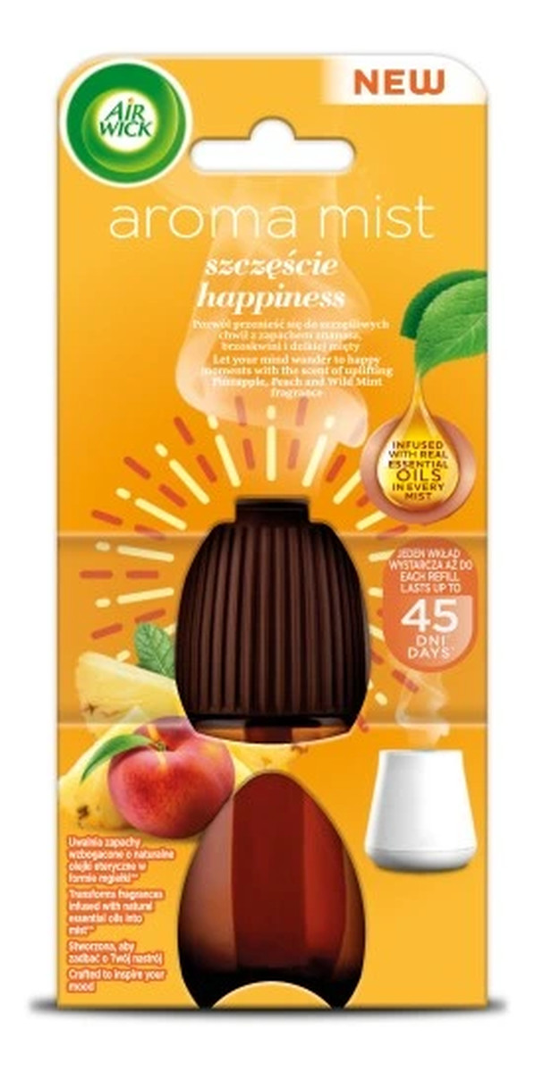 Aromatyczna Mgiełka z Olejkami Eterycznymi Szczęście wkład do automatycznego odświeżacza Ananas & Brzoskwinia & Dzika Mięta