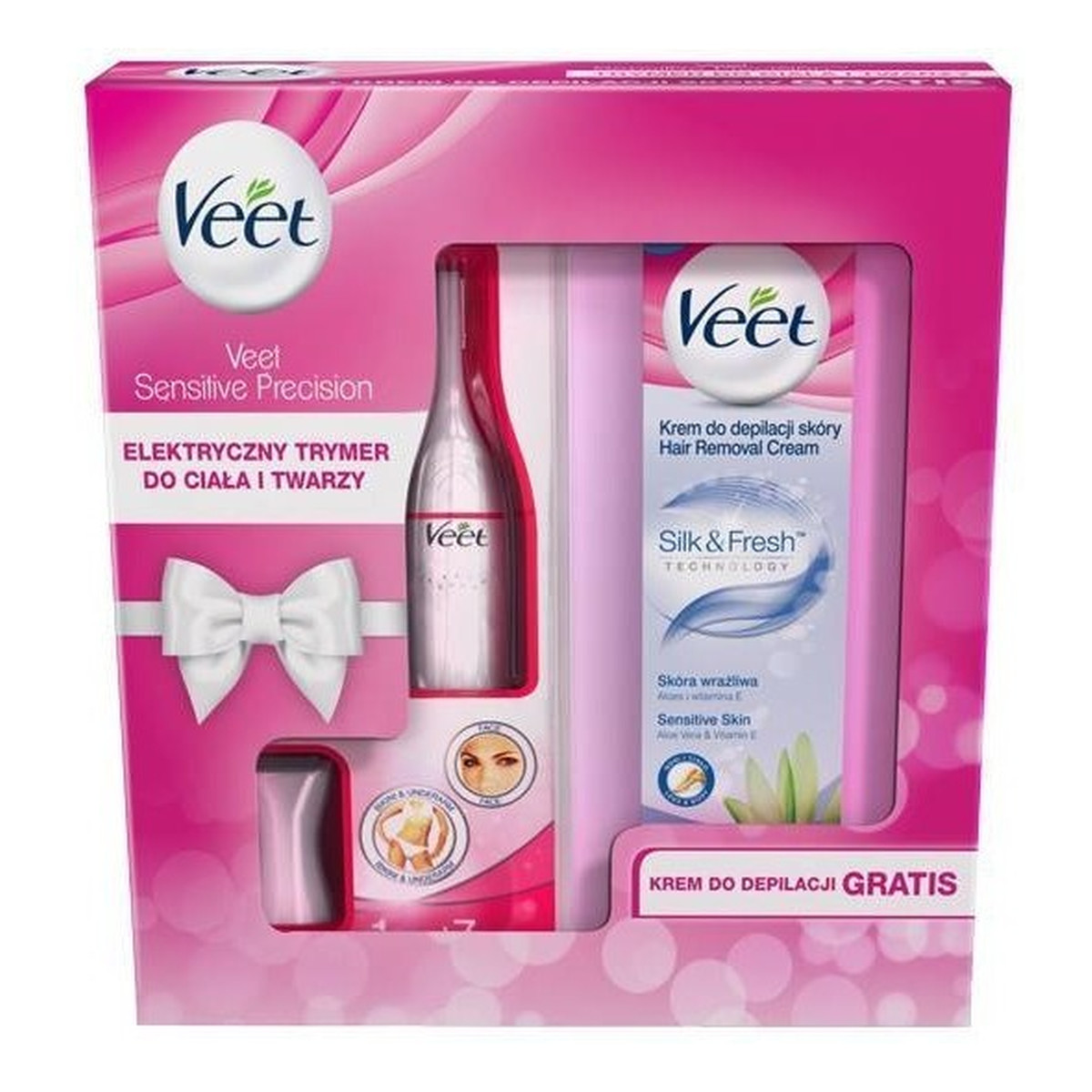 Veet Sensitive Precision Zestaw trymer do twarzy i ciała + krem do depilacji 100ml