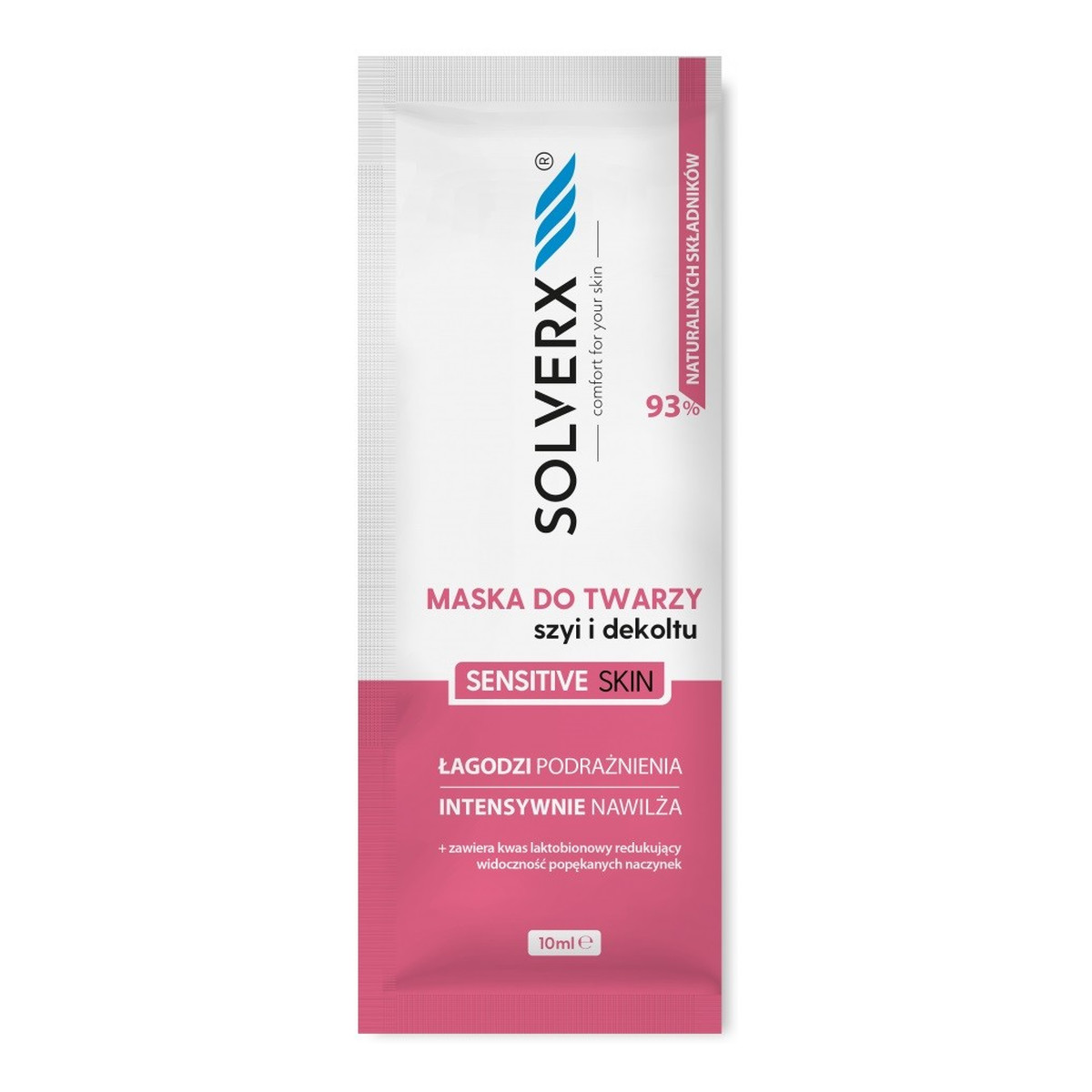 Solverx Sensitive Skin Maska łagodząca do twarzy,szyi i dekoltu do cery wrażliwej 10ml