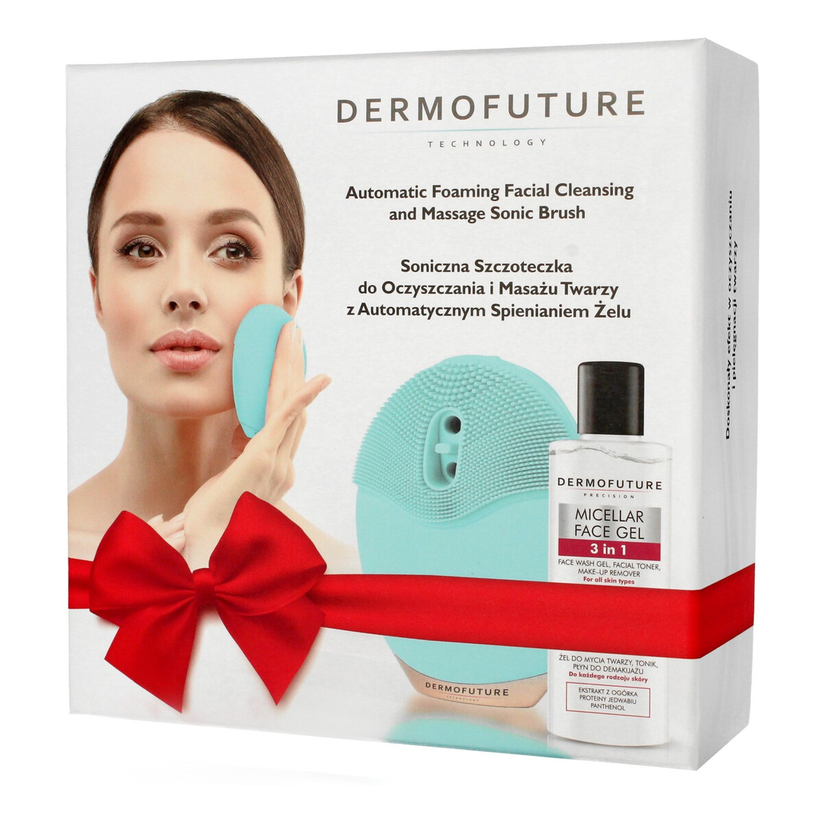 DermoFuture Technology Szczoteczka soniczna do twarzy ze spieniaczem zielona + żel 1 op.