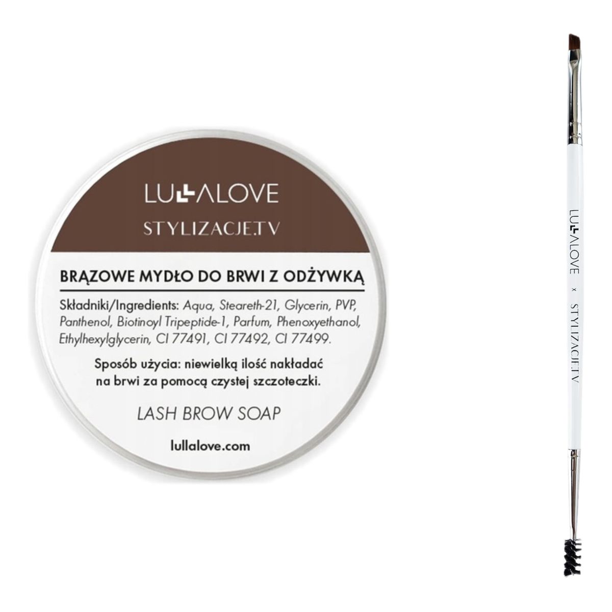 Lullalove Brązowe mydło do brwi z odżywką + szczoteczka z pędzelkiem