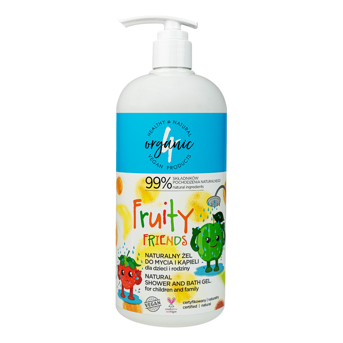 4organic Fruity naturalny Żel do mycia i kąpieli dla dzieci i rodziny 1000ml