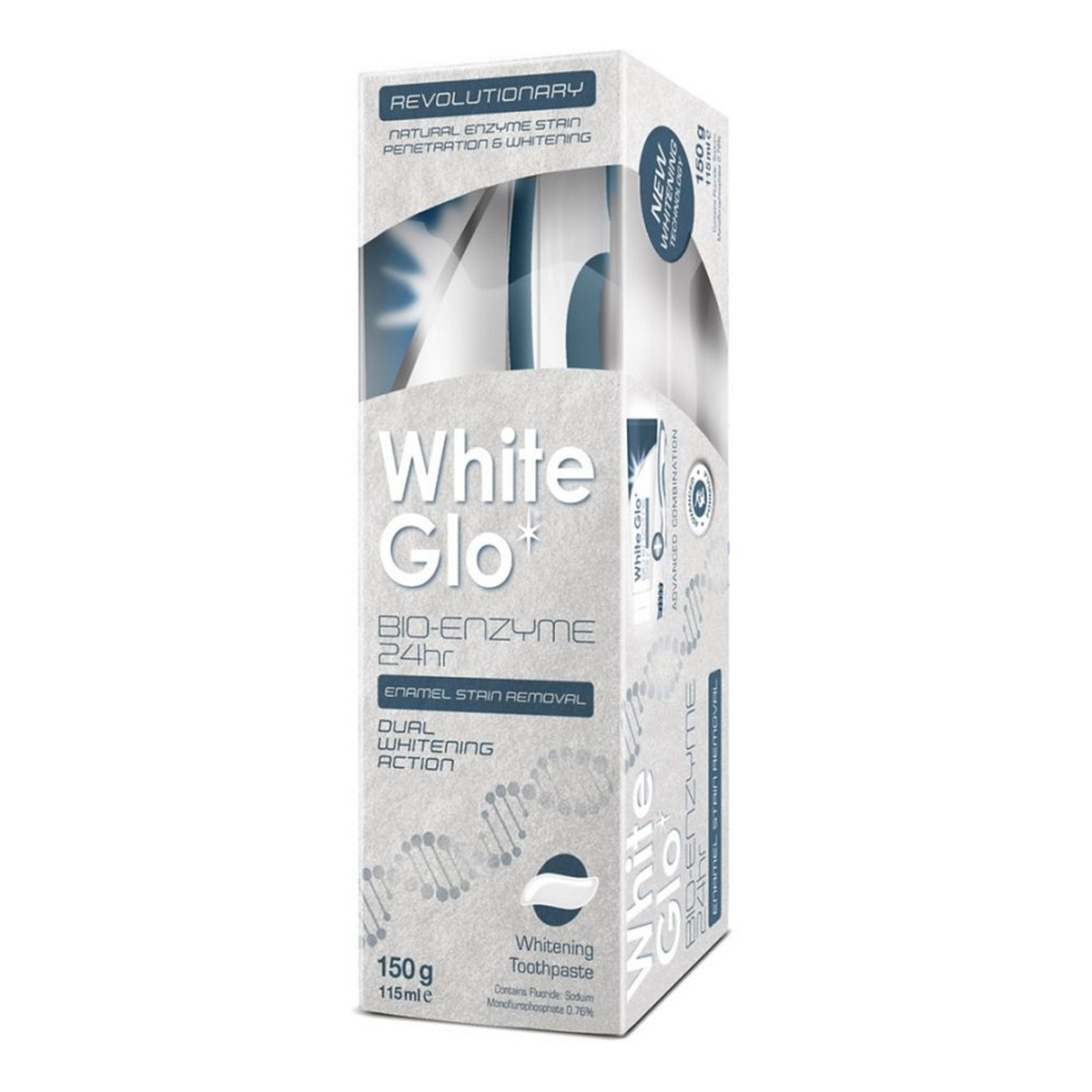 White Glo Bio enzyme 24hr enamel stain removal whitening toothpaste pasta do zębów z wyciągiem z enzymów owoców 150g/115ml + szczoteczka do zębów