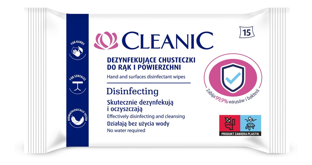 CHUSTECZKI NAWILZANE (15) DEZYNFEKUJACE DO RAK I POWIERZCHNI