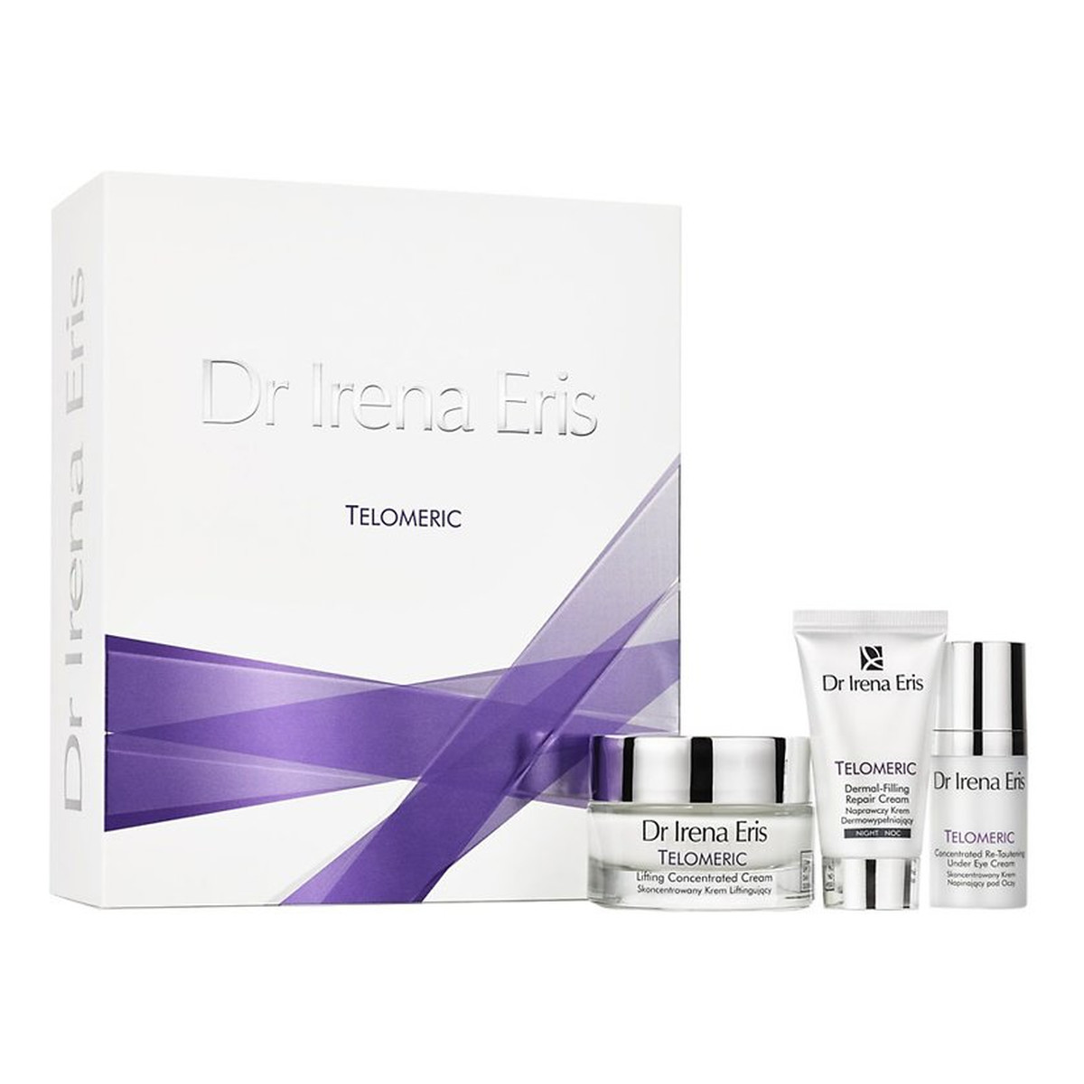 Dr Irena Eris Telomeric zestaw (skoncentrowany krem liftingujący na dzień SPF15 50ml + naprawczy krem dermowypełniajacy na noc 30ml + krem napinający pod oczy na dzień/noc SPF20 15ml)