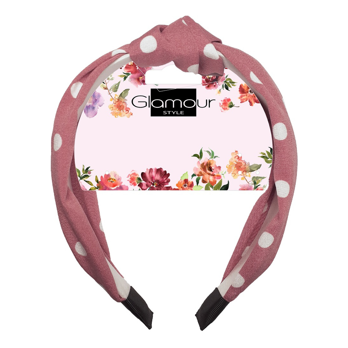 Glamour Opaska do włosów z węzłem Różowa w Kropki