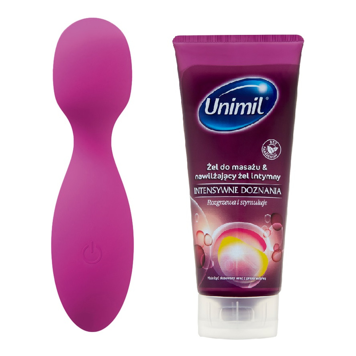 Unimil Magic Wand wibrator do ciała i miejsc intymnych + nawilżający żel intymny intensywne doznania 200ml