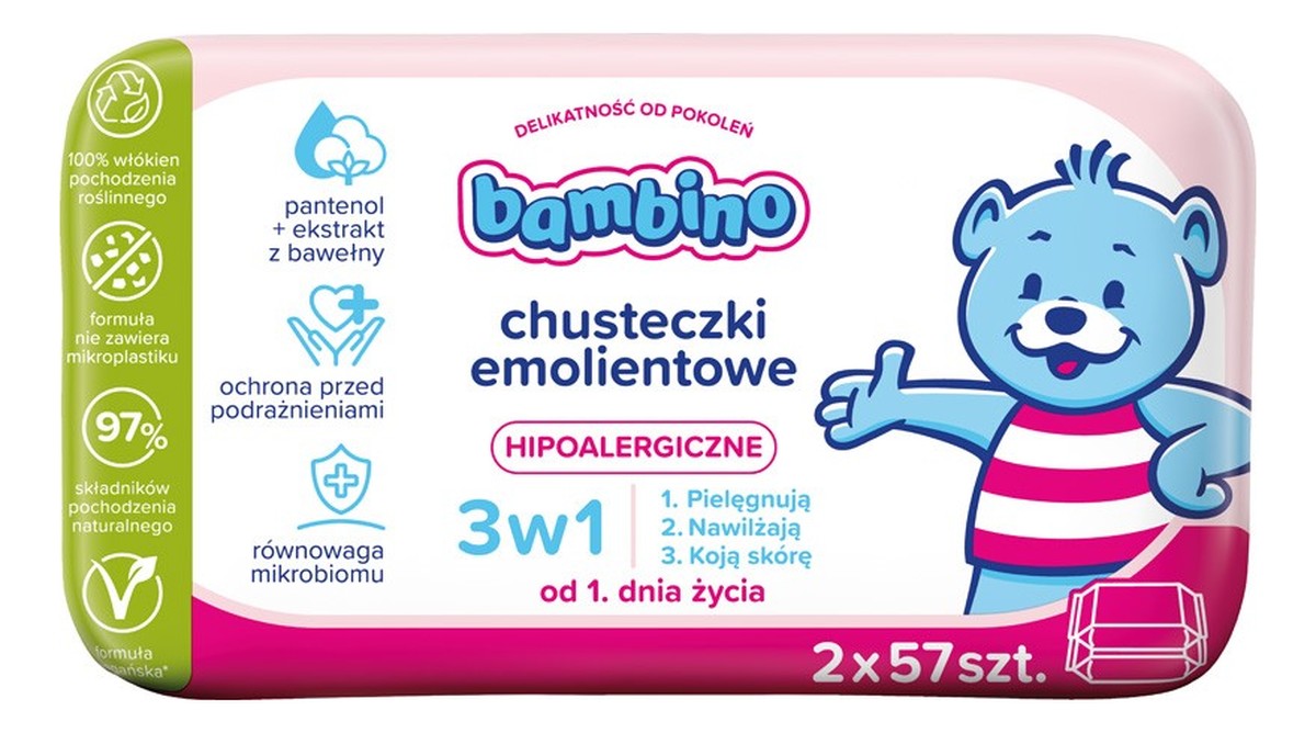 Bambino chusteczki emolientowe 3w1 hipoalergiczne 2 x 57 szt