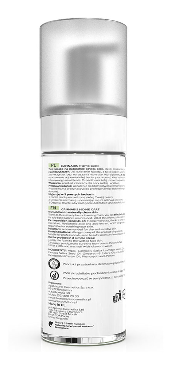 Łagodząca pianka do mycia twarzy na bazie hydrolatu z konopi