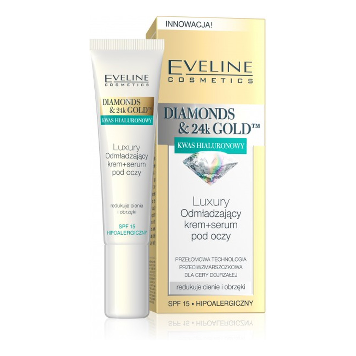 Eveline Diamonds & 24k Gold Odmładzający Krem + Serum Pod Oczy 15ml