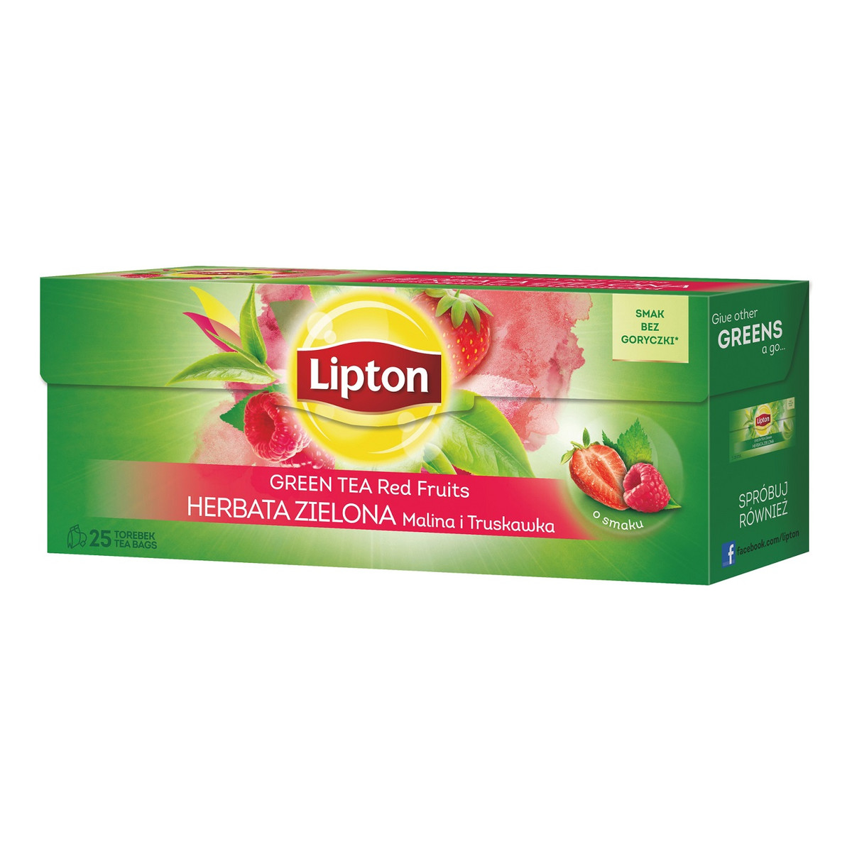 Lipton Green Tea herbata zielona Malina i Truskawka 25 torebek 35g