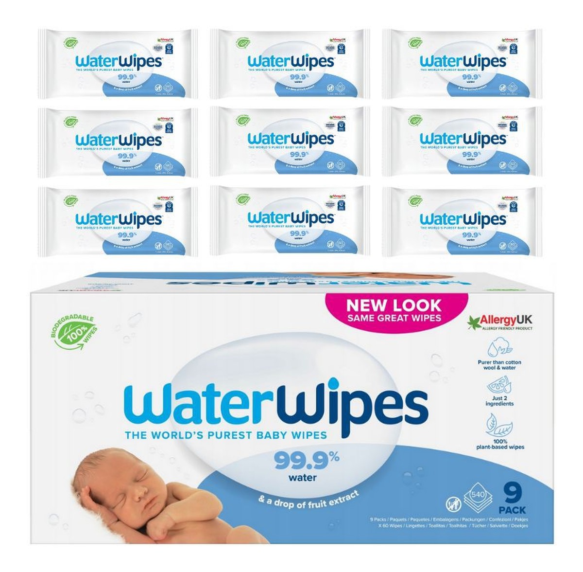 Chusteczki nawilżane dla dzieci BIO 99,9% wody i kropla ekstraktu owocowego 60 szt x 9 (540szt)