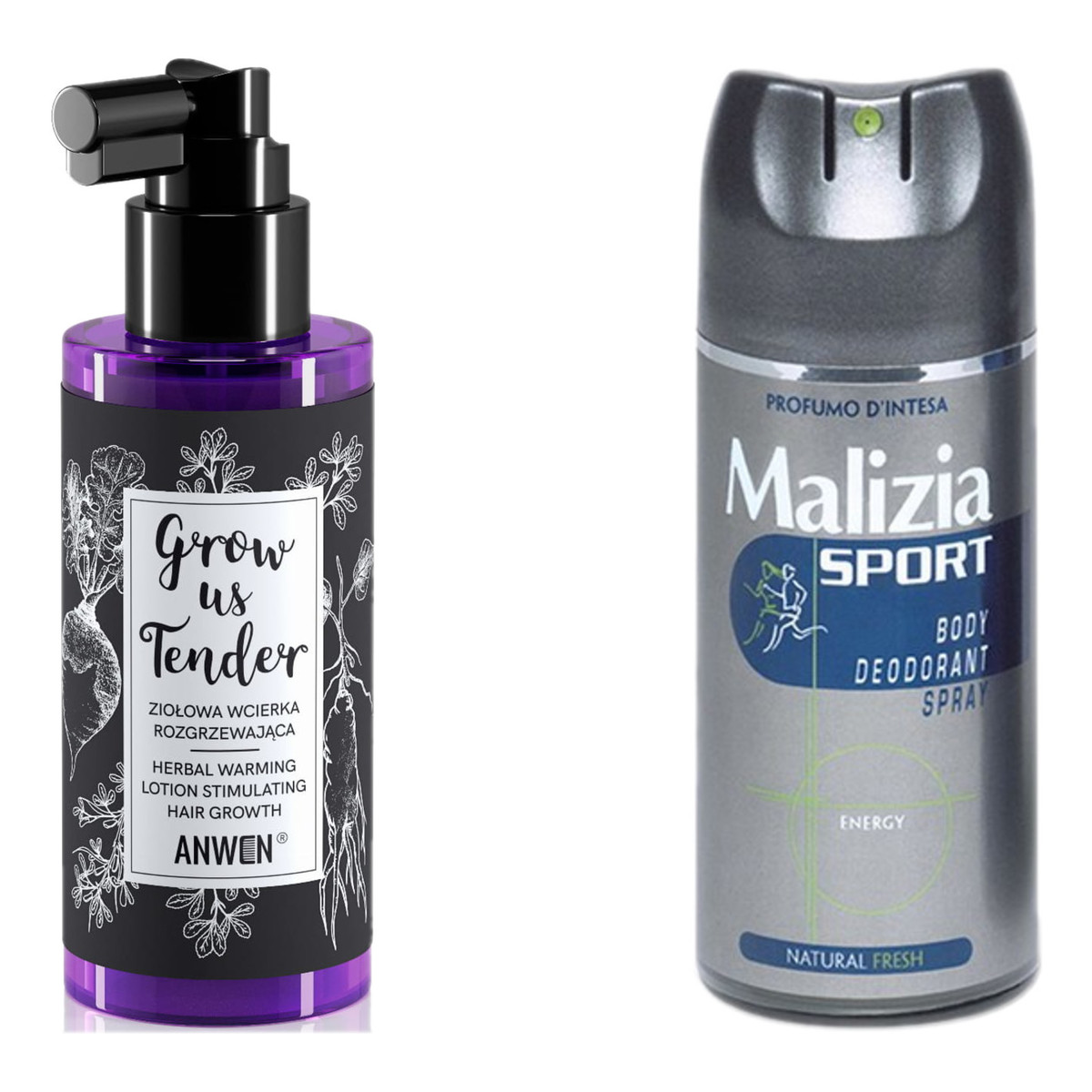 Anwen Grow me tender ziołowa wcierka na porost i wypadanie włosów 150ml + Malizia Sport Dezodorant unisex 150ml