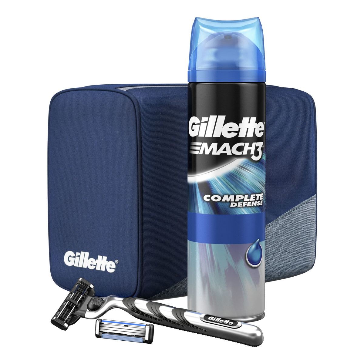Gillette Mach3 Zestaw (Maszynka + ostrze + żel do golenia 200ml + kosmetyczka)