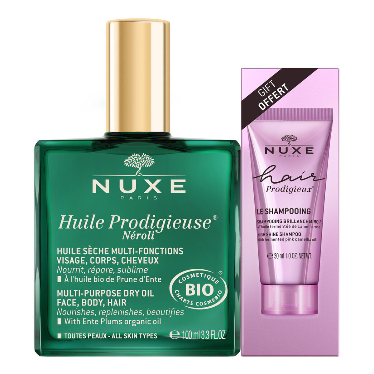 Nuxe Huile Prodigieuse Neroli suchy Olejek regenerujący 100ml + hair prodigieux szampon wygładzający 30ml