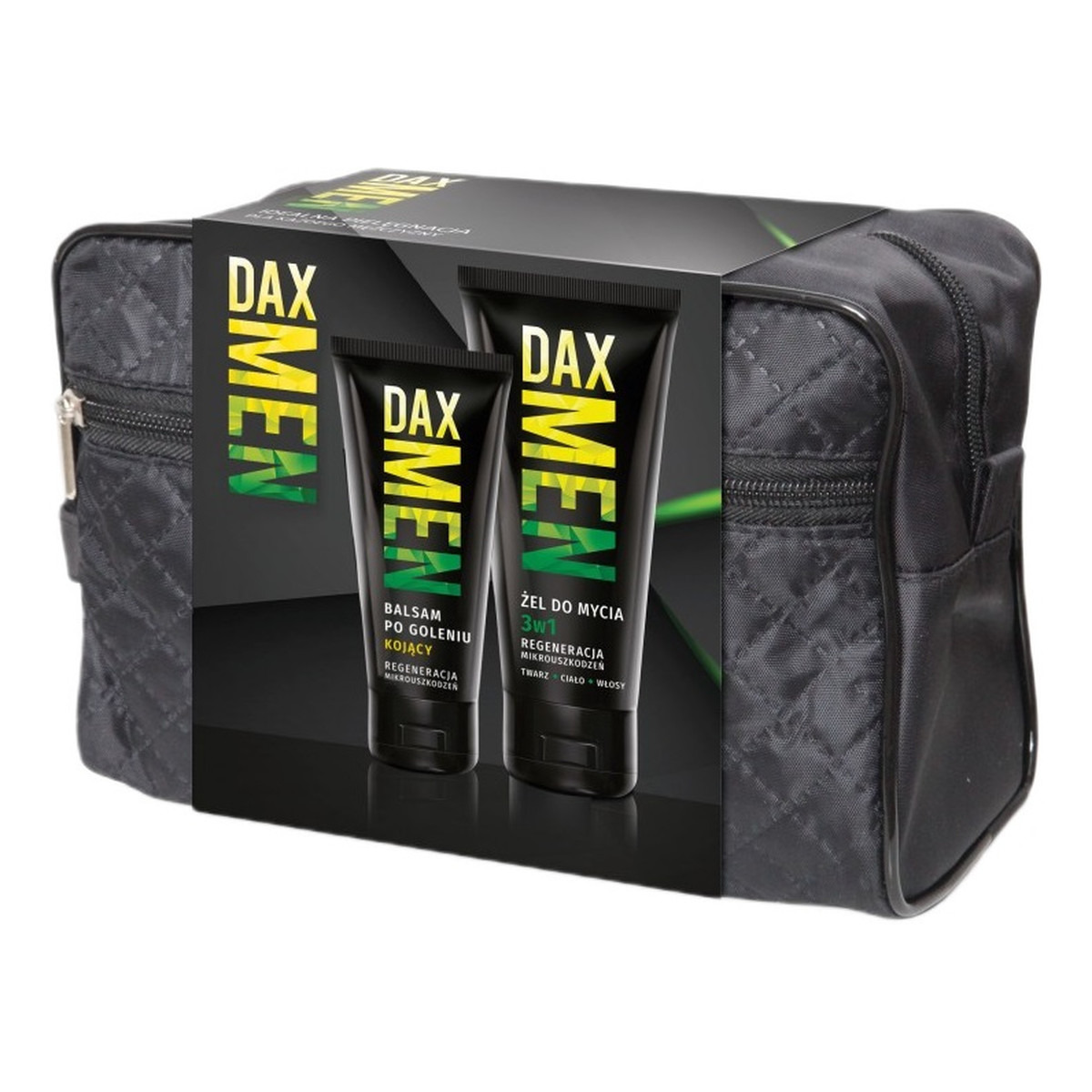 Dax Zestaw żel do mycia twarzy ciała i włosów 3w1 + kojący balsam po goleniu + kosmetyczka 100ml