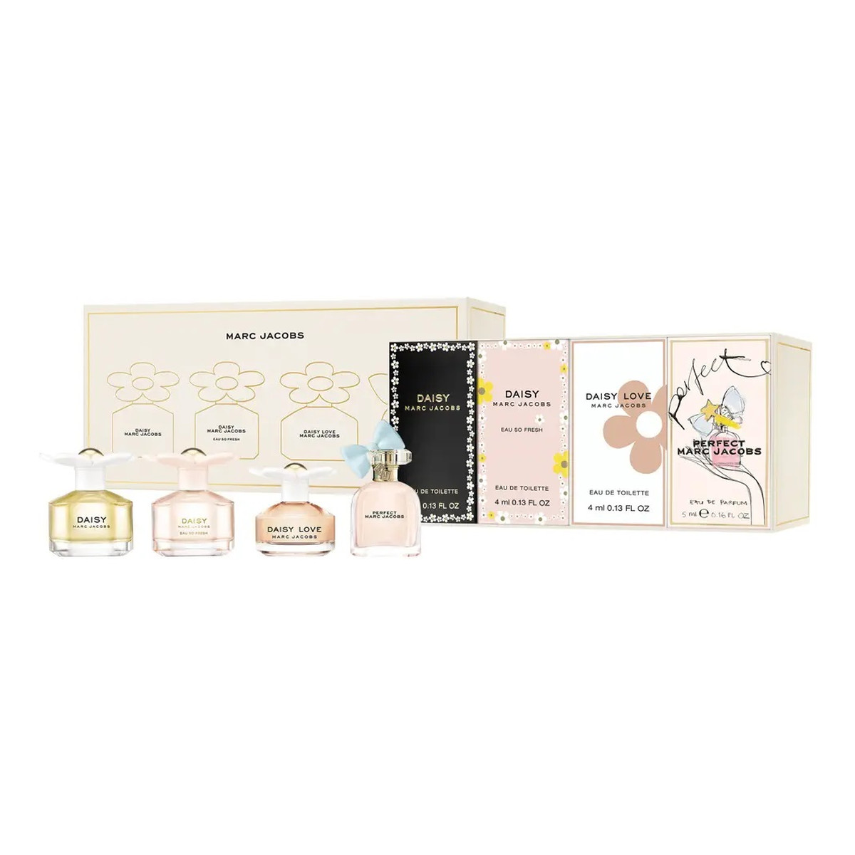 Marc Jacobs Miniature Zestaw daisy woda toaletowa 4ml + daisy eau so fresh woda toaletowa 4ml + daisy love woda toaletowa 4ml + perfect woda perfumowana 5ml