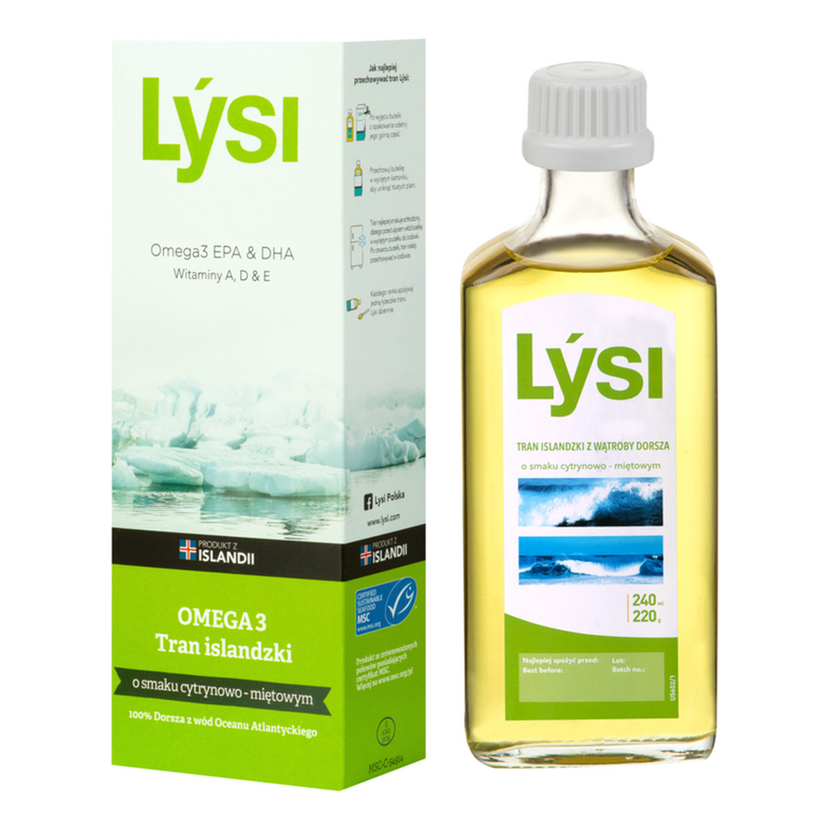 Lysi Tran Islandzki suplement diety Cytrynowo-Miętowy 240ml