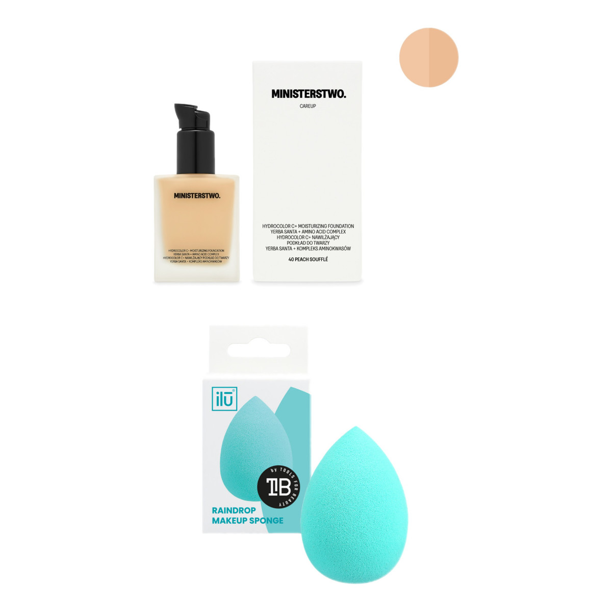 Ministerstwo Dobrego Mydła Careup Naturalny podkład do twarzy Peach Souffle (40) + Gąbeczka do podkładu Turquoise