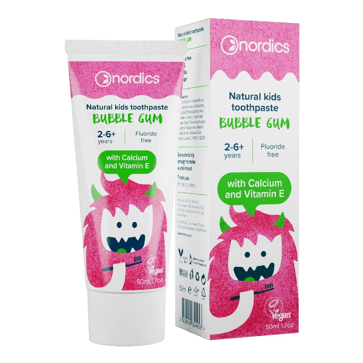 Nordics Natural kids toothpaste pasta bez fluoru dla dzieci 2-6+ lat guma balonowa 75ml
