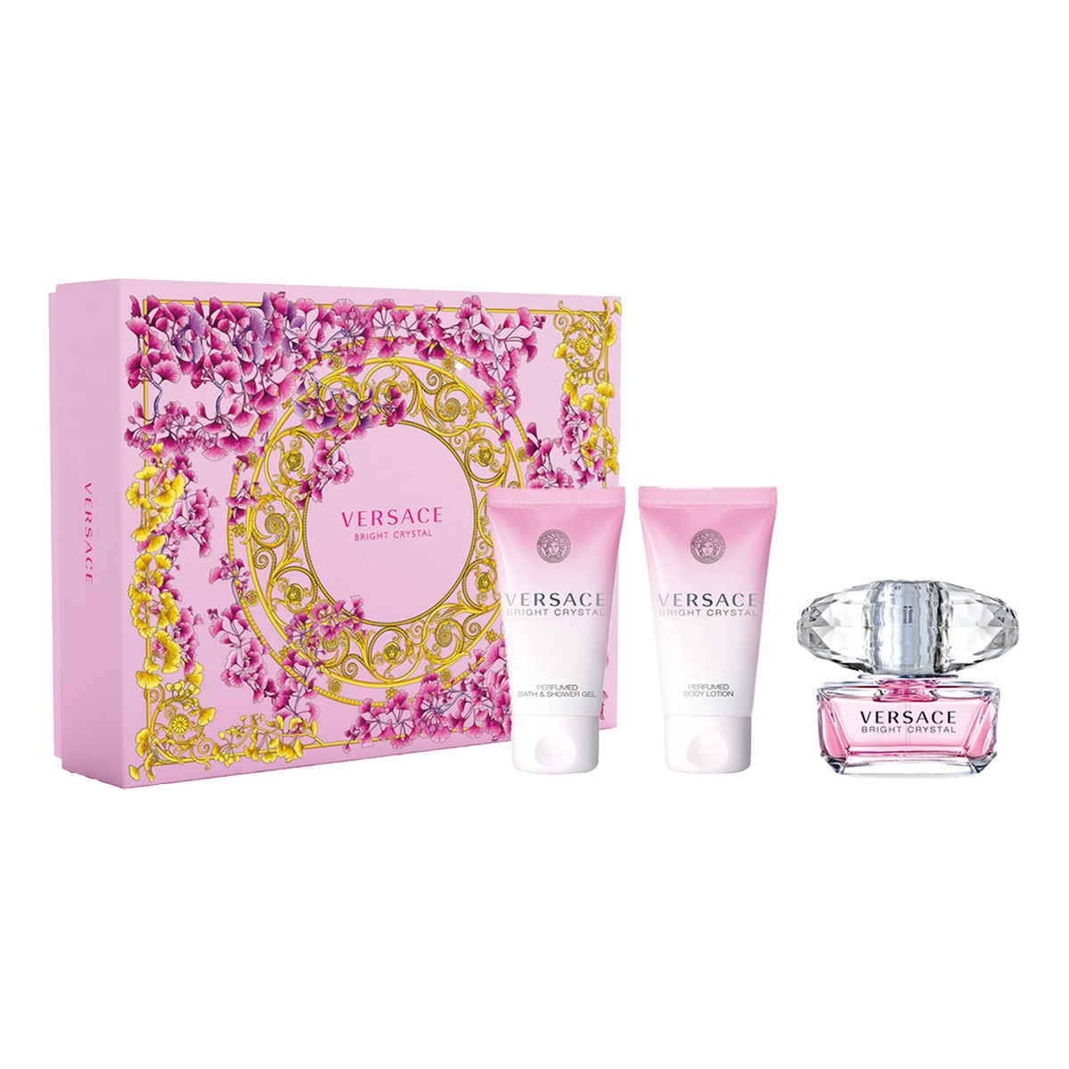 Versace Bright Crystal Zestaw woda toaletowa spray 50ml + balsam do ciała 50ml + żel pod prysznic 50ml