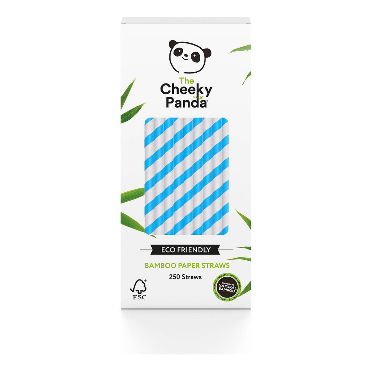 The Cheeky Panda Bamboo Paper Straws bambusowe słomki jednorazowe niebieskie paski 250szt