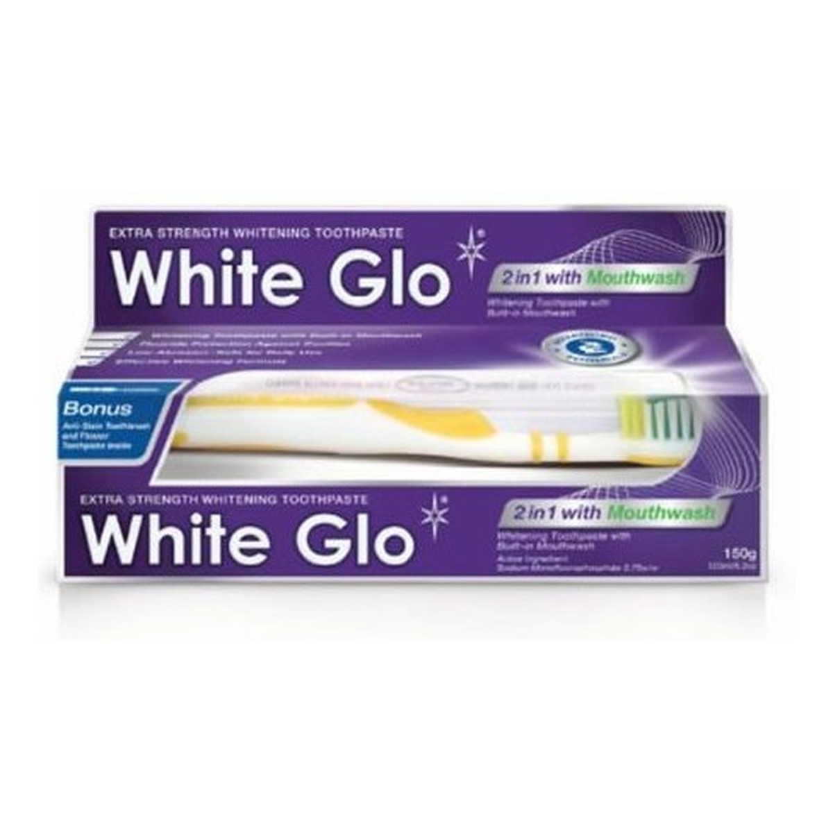 White Glo 2 in 1 with Mouthwash wybielająca pasta do zębów z płynem do płukania + szczoteczka do zębów 150g