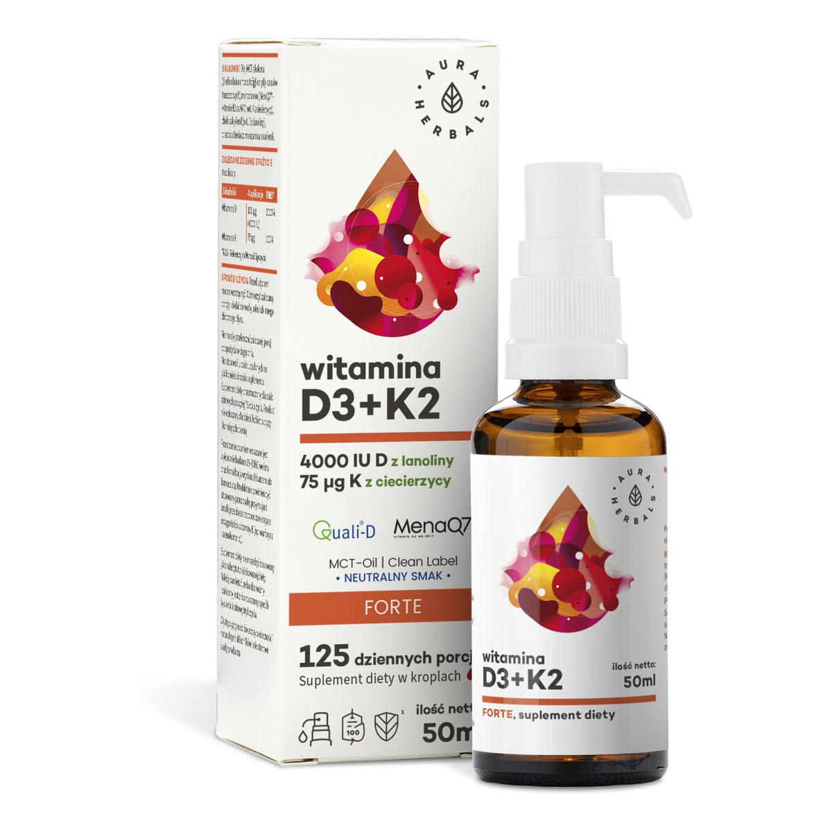 Aura Herbals Witamina D3 4000 IU + K2 MK-7 Forte, MCT - krople 50ml