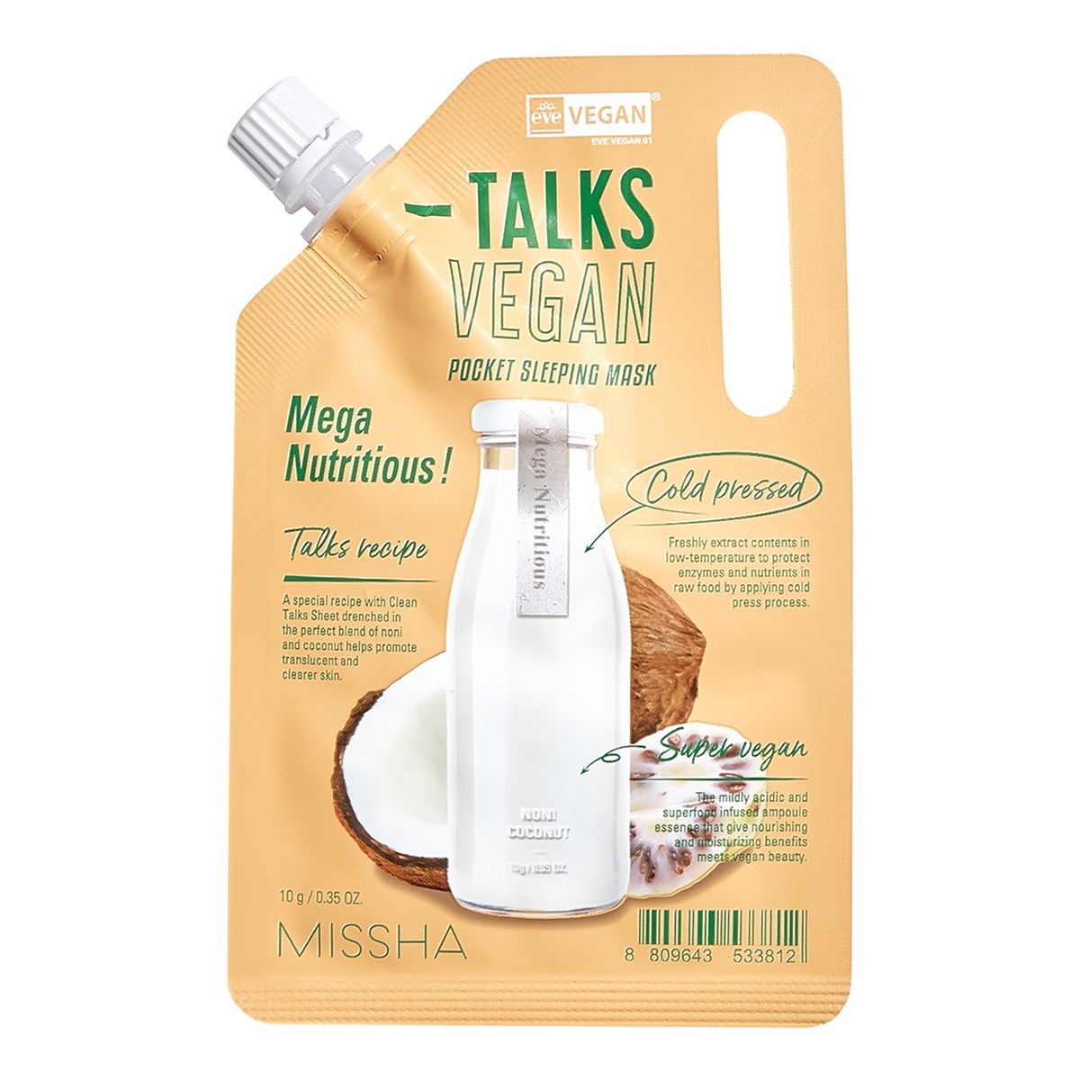 Missha Talks vegan squeeze pocket sleeping mask nawilżająco-odżywcza maseczka całonocna dla skóry suchej mega nutritious 10g