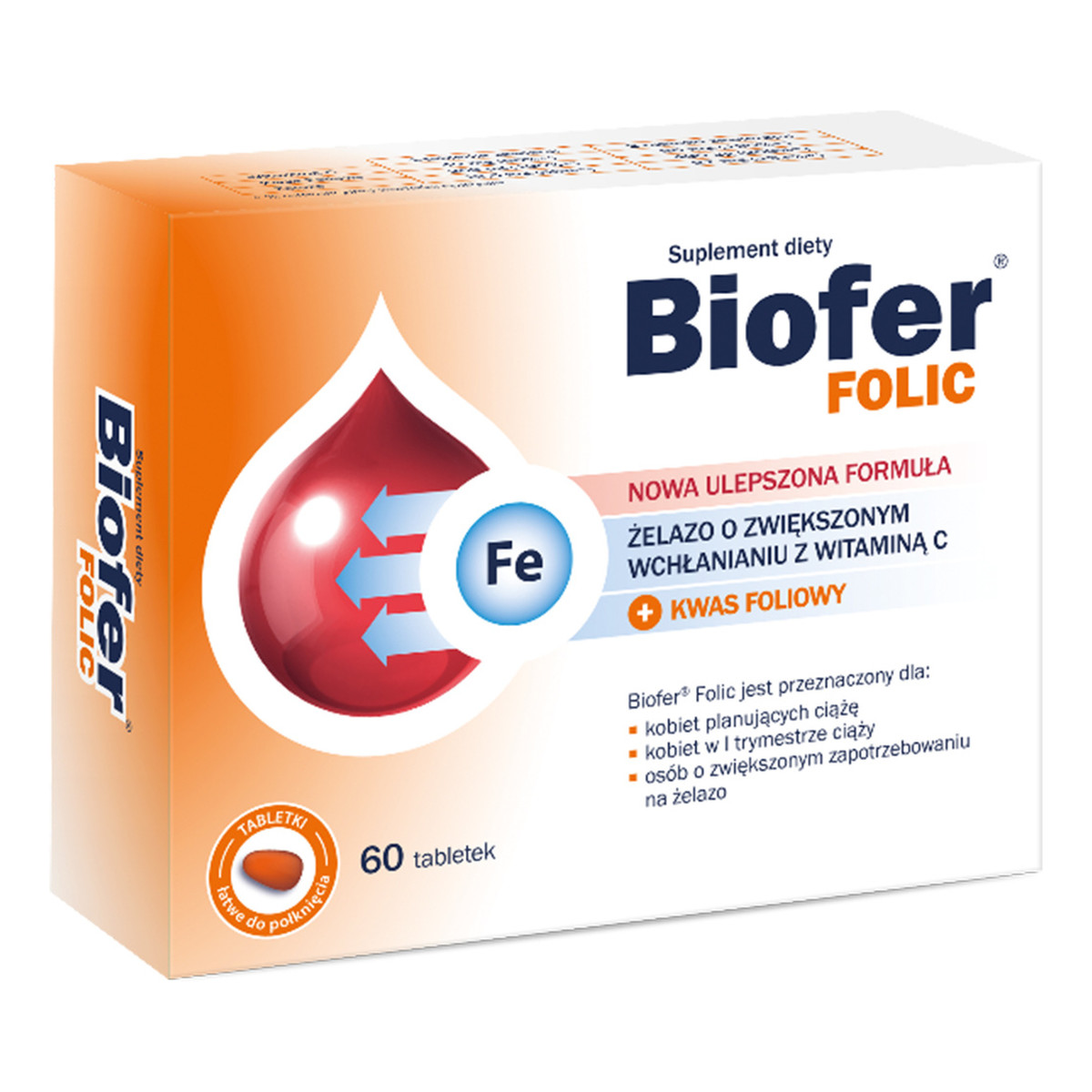 Biofer Folic żelazo o zwiększonym wchłanianiu z witaminą C i kwasem foliowym 60 tabletek