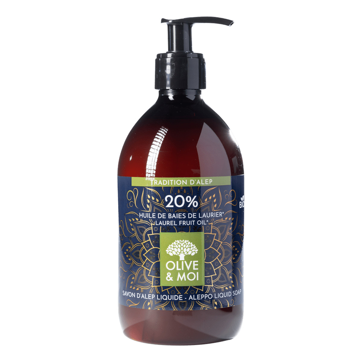 Alepia Olive & Moi Mydło w płynie Aleppo Bio 20% Olejku Laurowego 80% Oliwy z Oliwek Extra Virgin 500ml