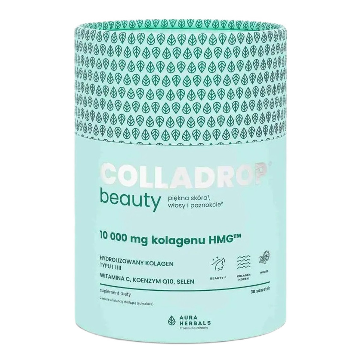 Aura Herbals Colladrop beauty kolagen hmg™ 10000 mg mojito piękna skóra włosy i paznokcie 30 saszetek