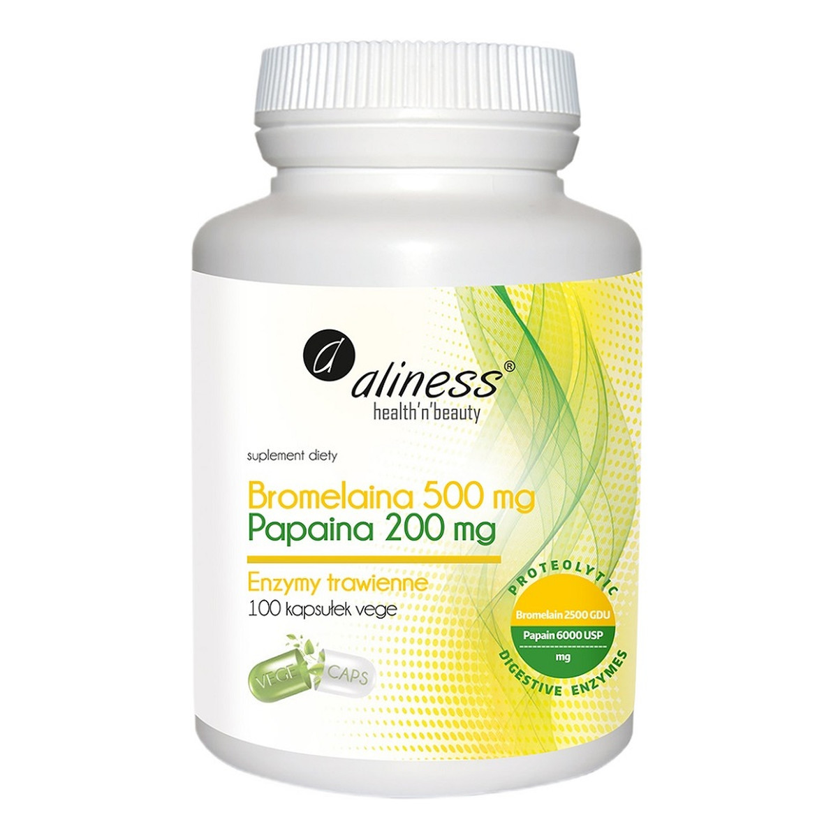 Aliness Bromelaina 500 mg/papina 200mg suplement diety 100 kapsułek