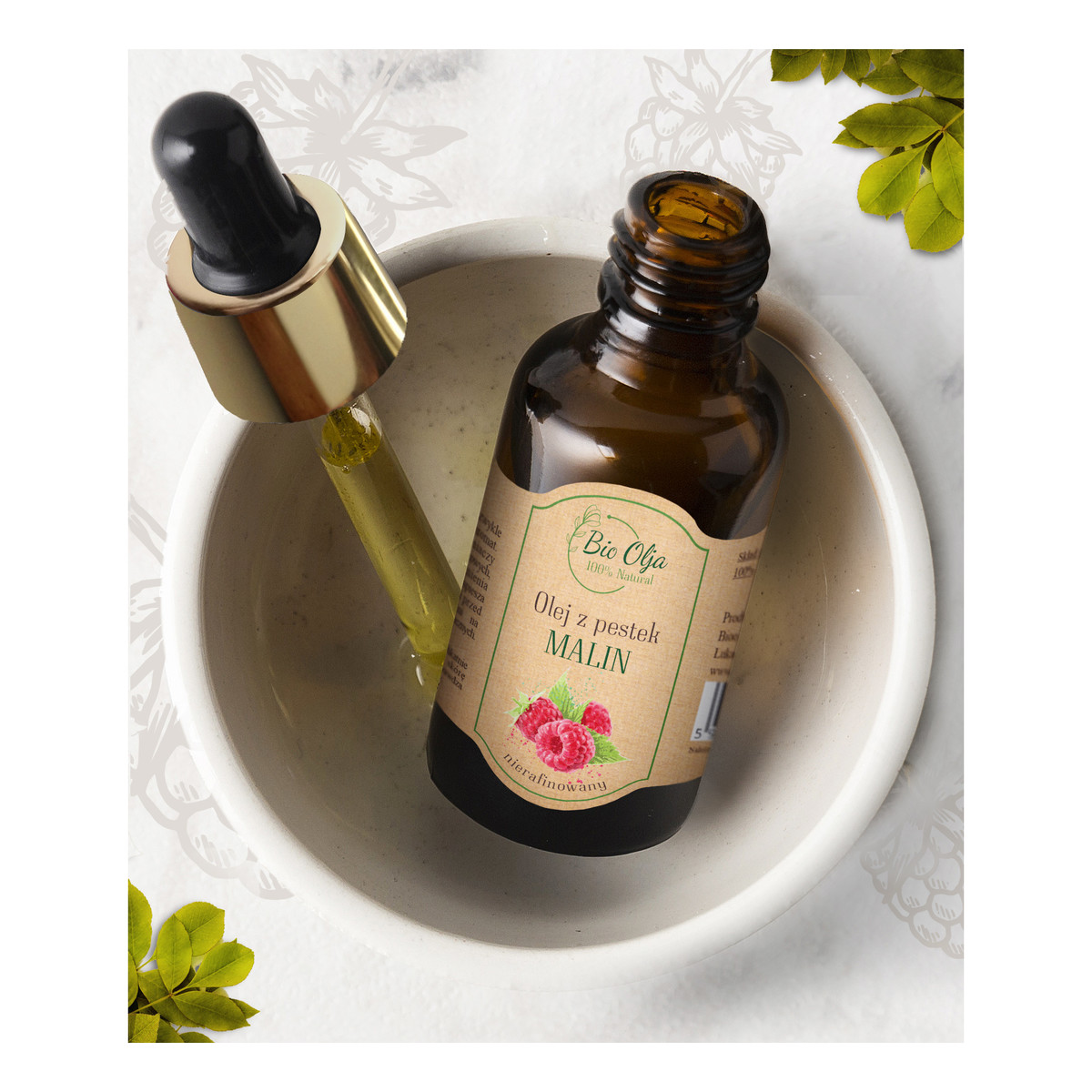 Bio Olja OLEJ Z PESTEK MALIN -100% zimnotłoczony, nierafinowany bez konserwantów 50ml