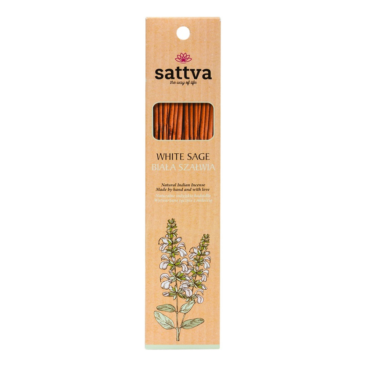 Sattva Natural Indian Incense Naturalne indyjskie kadzidełko White Sage - Biała Szałwia 15 szt.